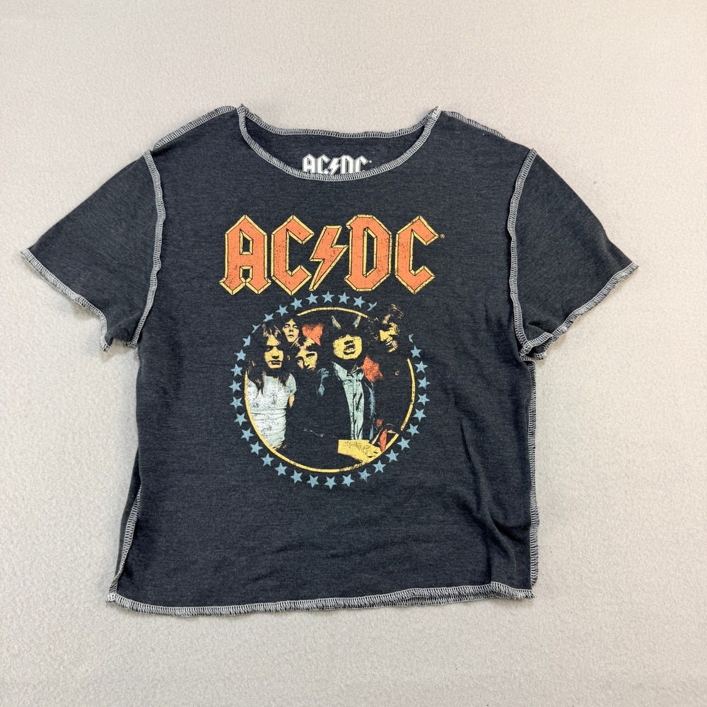 AC/DC Highway to Hell 1979 American Tour GraphicWomen S Baby Tee Grey FrontBack